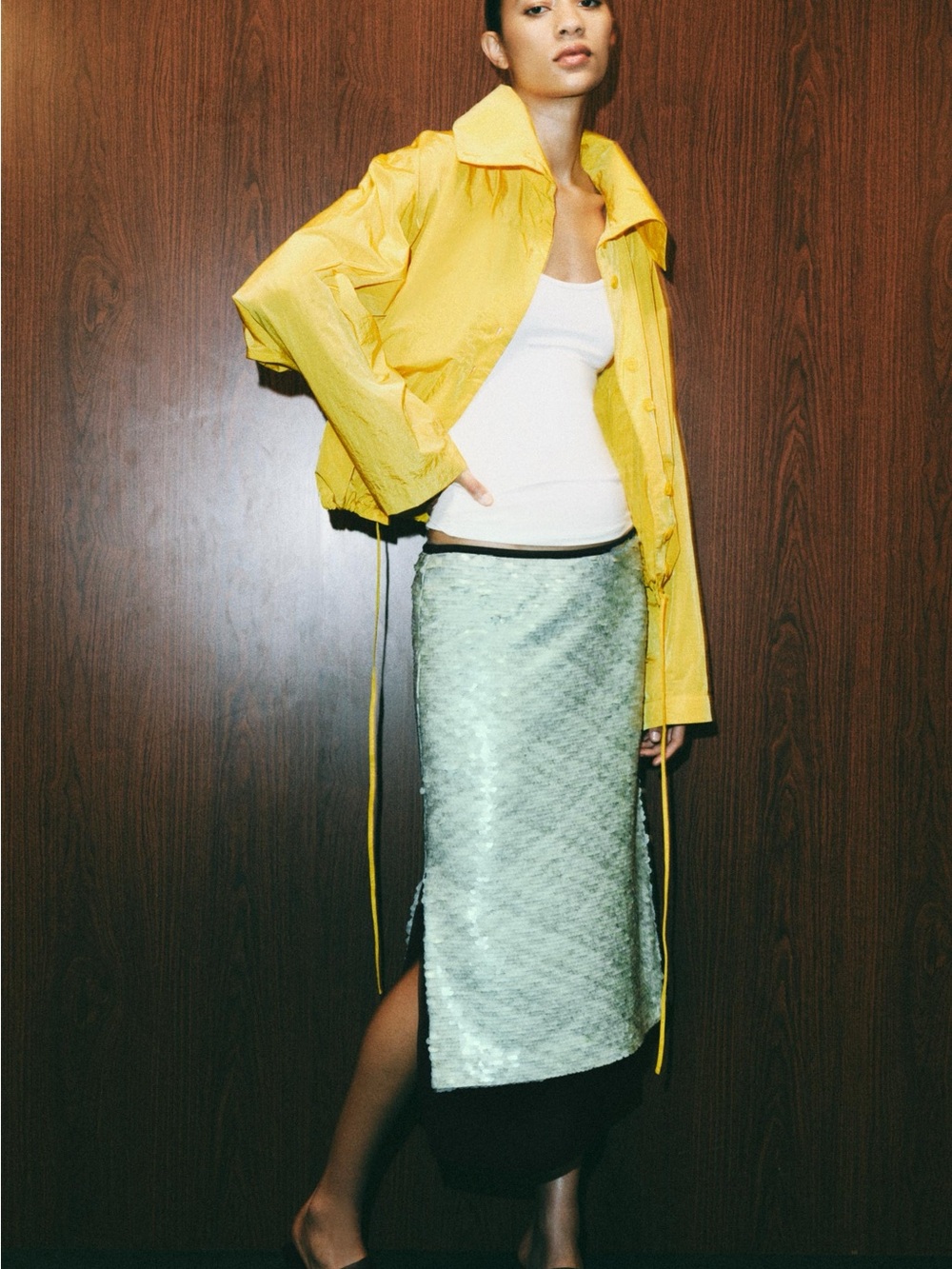 Zara Mint Green Sequin Midi Skirt